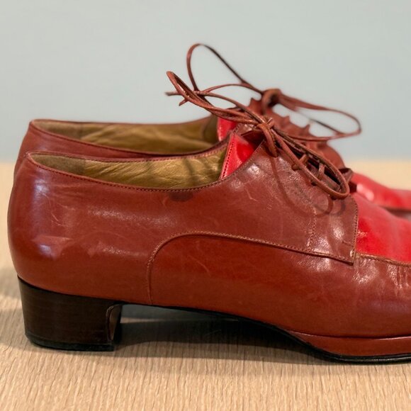 HERMÈS Paris Vintage Burgundy & Cherry Red Leather Shoes Size EU 39 US 8.5 - Picture 5 of 10